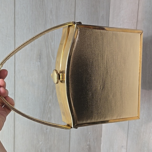 Vintag1960s TYROLEAN Bag Tapestry Cloth Embroidered Puffed Puffy Victorian Purse - Picture 9 of 13